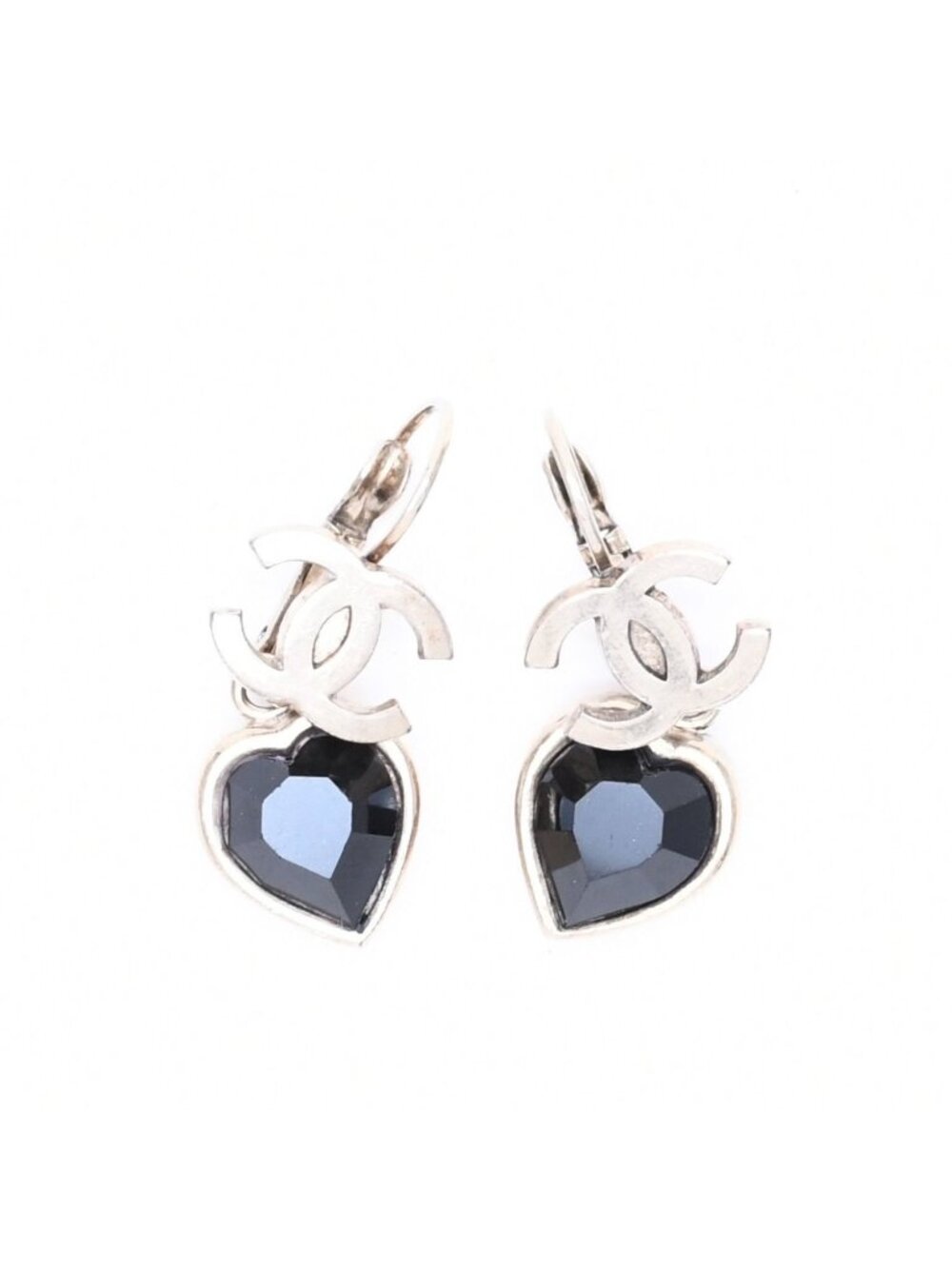 Chanel Heart CC Logo Hoop Earrings 06A Stamp Crystal Metal